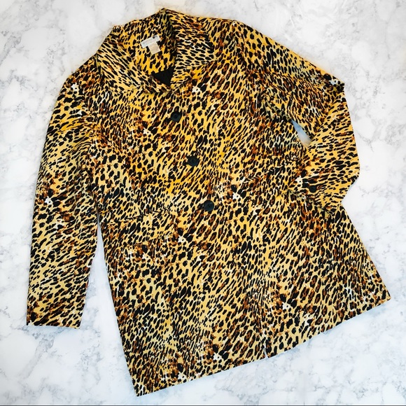 Worthington Jackets & Blazers - 🔥Vtg Clashing Leopard Print Trench Coat Breasted